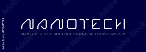 Technical wide future font, trendy digital cyber alphabet, uppercase letters from A, B, C, D, E, F, G, H, I, J, K, L, M, N, O, P, Q, R, S, T, U, V, W, X, Y, Z and numbers from 0, 1, 2, 3, 4, 5, 6, 7, 