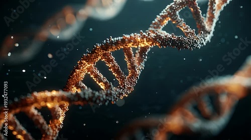 Intricate molecular structure of glowing DNA, representing the fundamental building blocks of life and scientific advancement