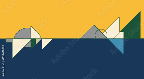 Abstract geometric shapes in shades of blue gray and green silhouette