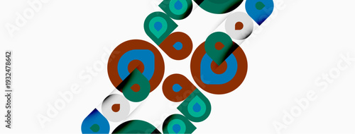 Abstract circles overlap, creating colorful patterns. Green, brown, blue hues dominate composition. Minimalist design, modern aesthetic.
