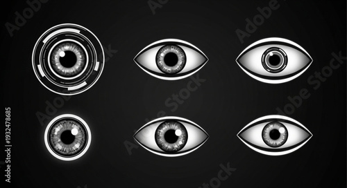 Intricate digital eye illustrations showcasing various artistic and technological concepts.