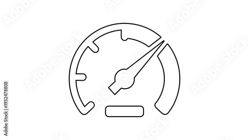 Animated Speedometer Icon in Black Outline on White Background