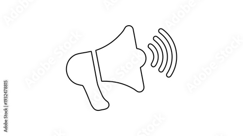 Megaphone Animation with Sound Waves Outline on White Background