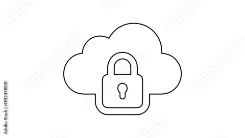 Animated cloud with padlock outline icon for secure online data