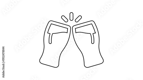 Line Art Animation of Two Beer Glasses Clinking Together on White