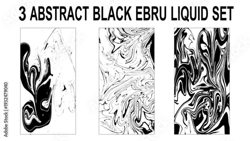 Traditional Turkish ebru technique.. Black and white. Hand drawn marble illustrations, ebru aqua paper and silk prints.