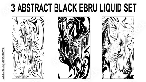 Traditional Turkish ebru technique.. Black and white. Hand drawn marble illustrations, ebru aqua paper and silk prints.