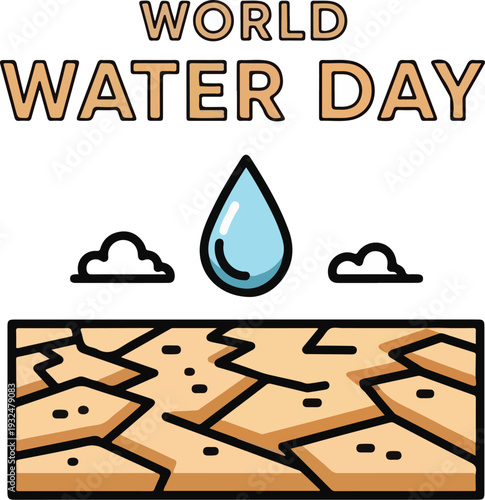 Conceptual artwork showing a valuable water drop descending onto arid cracked soil representing the need for conservation and global resource care