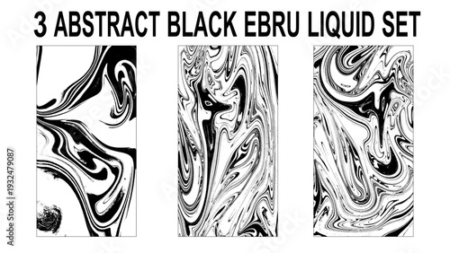 Set of abstract ebru liquid marble background.