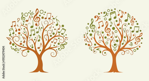 Set of 2 Music Tree Illustrations Vector