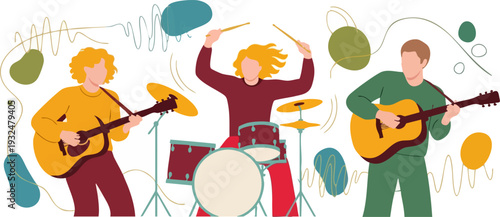 Music Band Playing Instruments Vector Illustration
