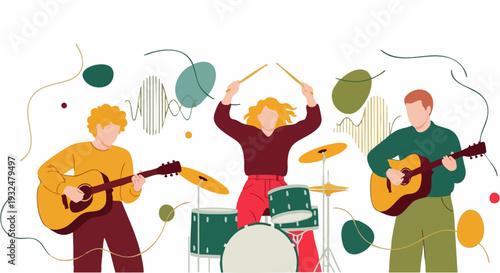 Music Band Playing Instruments Vector Illustration