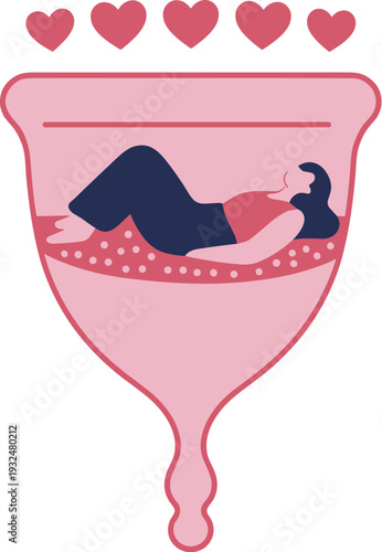 Woman Relaxing in Menstrual Cup Vector Illustration for Period Positivity and Self-Care