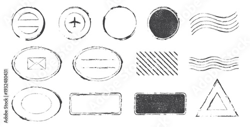 Blank postmarks and seals. Old grunge rubber stamp. Set of empty different rubber stamps.