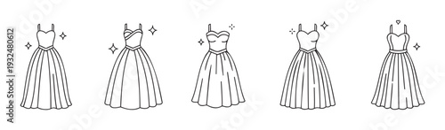 Collection of elegant womens gowns with flowing skirts perfect for celebrating special events, showcasing graceful attire for parties, proms, or formal gatherings