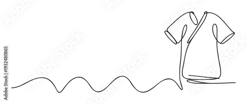 Simple continuous line drawing of a short sleeve Tshirt creating a minimalist graphic for clothing brand promotion or casual apparel store advertisements.