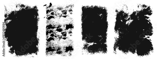 Black roller brush prints set isolated on transparent background. Vector realistic illustration of grunge abstract ink strokes line with rough texture, street art element, urban graffiti, paint stain