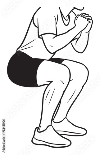 Energetic individual performing a bodyweight squat exercise, perfect for fitness training guides, health and wellness promotions, and active lifestyle content.