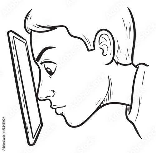 Young person closely examining a smartphone screen, depicting digital eye strain, focused technology use, and modern screen addiction for health and educational content