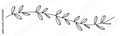 Simple line drawing of a leafy botanical branch, perfect for creating elegant natural decorations, gentle wedding invitations, or serene graphic accents