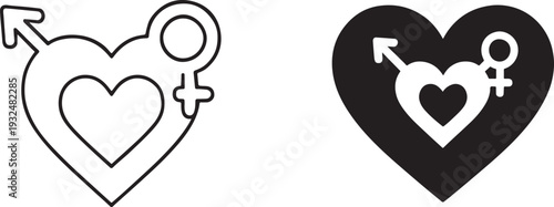 Simple minimal black gender silhouette and outline icon isolated on white background.