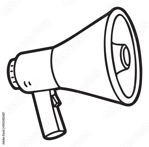 Black line graphic of a classic bullhorn for conveying strong messages, public announcements, and urgent calls to action in various communication campaigns