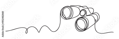Continuous line drawing of optical binoculars, symbolizing themes of search, exploration, distant viewing, and finding, perfect for educational materials, travel promotions, or discovery