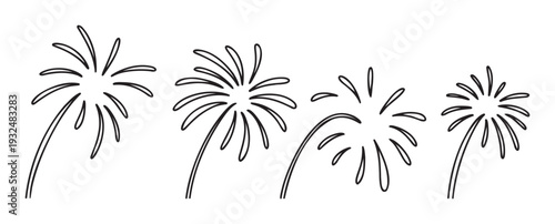 Abstract line art illustrations depicting stylized bursting fireworks or celebration explosions, perfect for adding a festive graphic touch to various holiday designs and event promotions