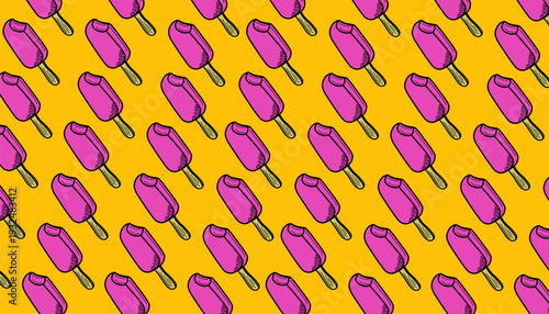 Popsicle ice cream pattern. Seamless fruit lolly vector. Sweet summer dessert design. Minimalist hand drawn line. Flat colorful snack background.