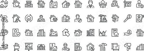 Set of outline icons related to real estate. Linear icon collection. Editable stroke. Vector