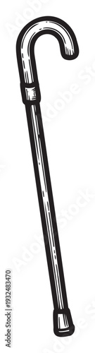 Traditional walking stick providing essential support and mobility aid for elderly individuals seeking assistance with balance and walking stability as a useful visual graphic