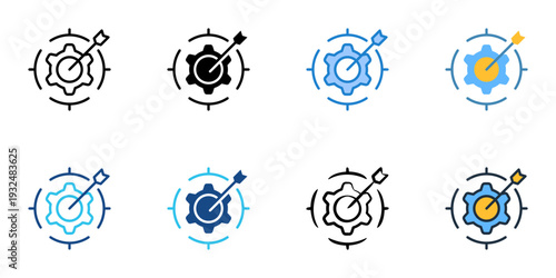 Goal setting icons set multiple style collection. Editable stroke 
