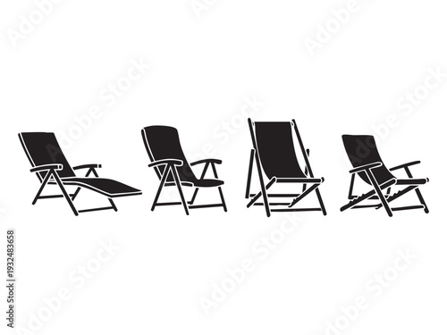Four variations of beach chairs in black and white, perfect for summer designs