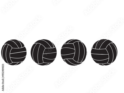 Four volleyball illustrations in black and white, perfect for sports projects