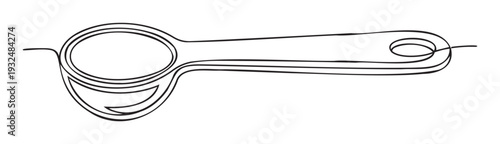 Minimalist continuous line drawing of a measuring spoon, perfect for culinary blogs, kitchen appliance advertisements, and cooking related publications