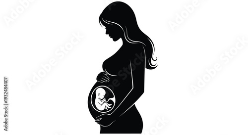 Pregnant woman with visible fetal outline in a striking silhouette