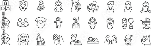 Set of outline icons related to kids. Linear icon collection. Editable stroke. Vector