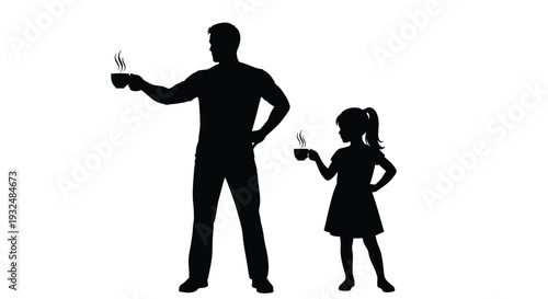 Father and daughter enjoying warm drinks together a striking silhouette