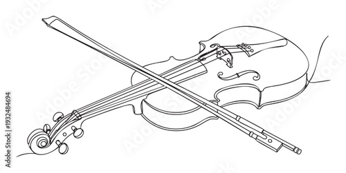 Elegant line drawing of a classical violin and bow creating a sophisticated musical instrument visual perfect for music school brochures or orchestra event promotions