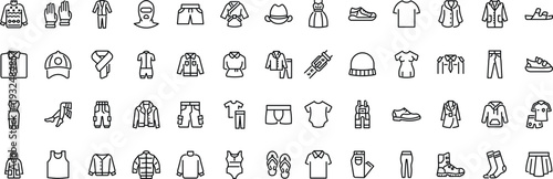 Set of outline icons related to clothes. Linear icon collection. Editable stroke. Vector