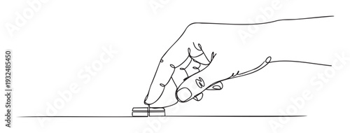 Dynamic one line depiction of a human finger engaging with a push button, ideal for conveying themes of interaction, control, and choice in modern digital applications and interfaces.