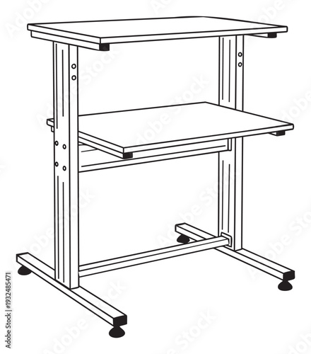 Modern twotier adjustable standing desk providing an ergonomic workstation solution for offices, workshops, and home setups requiring versatile heightadjustable furniture