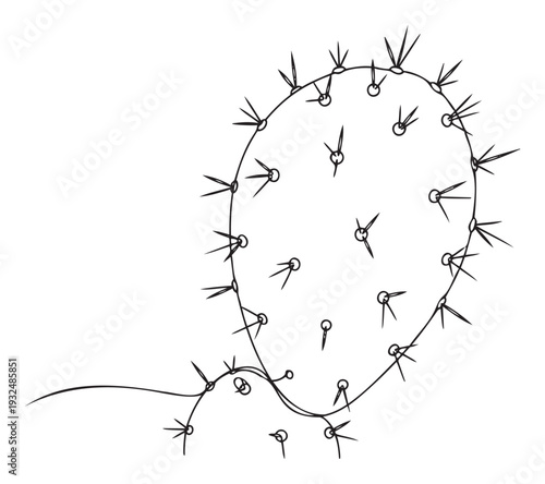 Black outline drawing of a succulent prickly pear cactus plant with numerous spines, perfect for botanical themes, nature publications, or minimalist garden decor projects