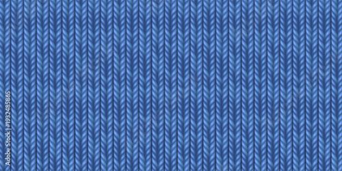 Wool knit sweater pattern with detailed textile texture, realistic vector background. Seamless winter fabric bg, cotton cable-knit design, plaid material in warm blue jeans tones.