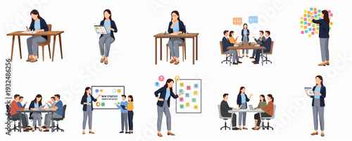 Simple Flat Illustration Business Team Meeting and Presentation People Character Design