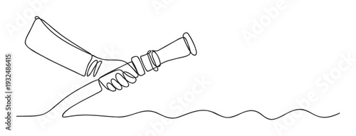 Continuous one line drawing of a hand holding a pouring bottle, ideal for conveying concepts of hydration, refreshment, or liquid movement in various graphic applications and branding