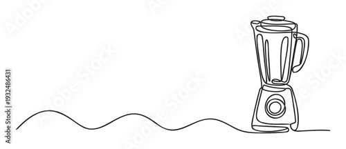 A sleek continuous line drawing of a modern kitchen blender, perfect for culinary blogs, healthy lifestyle promotions, or appliance store marketing materials