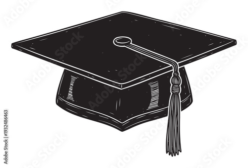 A classic academic graduation cap with a prominent tassel symbolizes educational achievement and is suitable for university event promotions and student success celebrations.