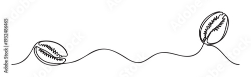 Minimalist single line drawing featuring two elegant cowrie shells connected by a flowing wavy path perfect for modern ocean inspired branding web graphics and promotional materials