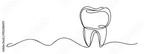 Minimalist continuous line drawing of a healthy tooth representing dental care and oral hygiene, perfect for modern health clinic branding or educational materials.